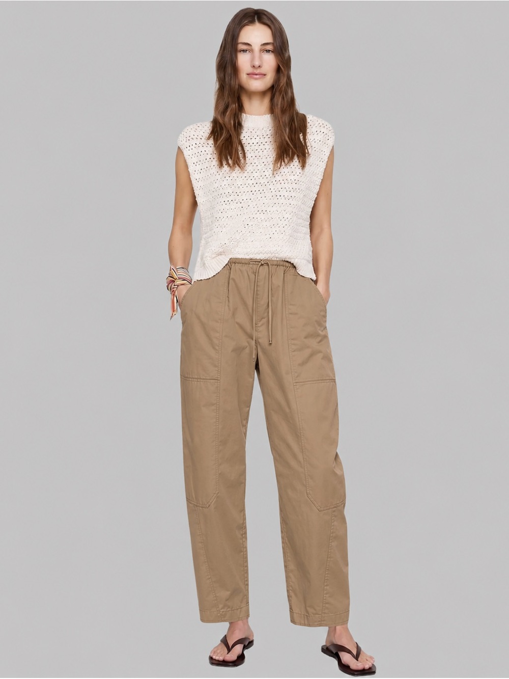 Banana Republic 100% Cotton Barrel Leg Utility Pants Tan Beige Size L